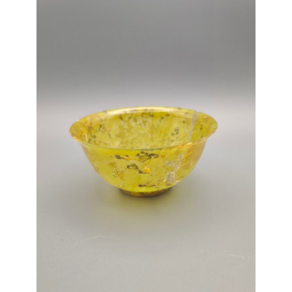 Vintage Yellow Green Serpentine Style Stone Bowl 4" Decorative Carved Bowl